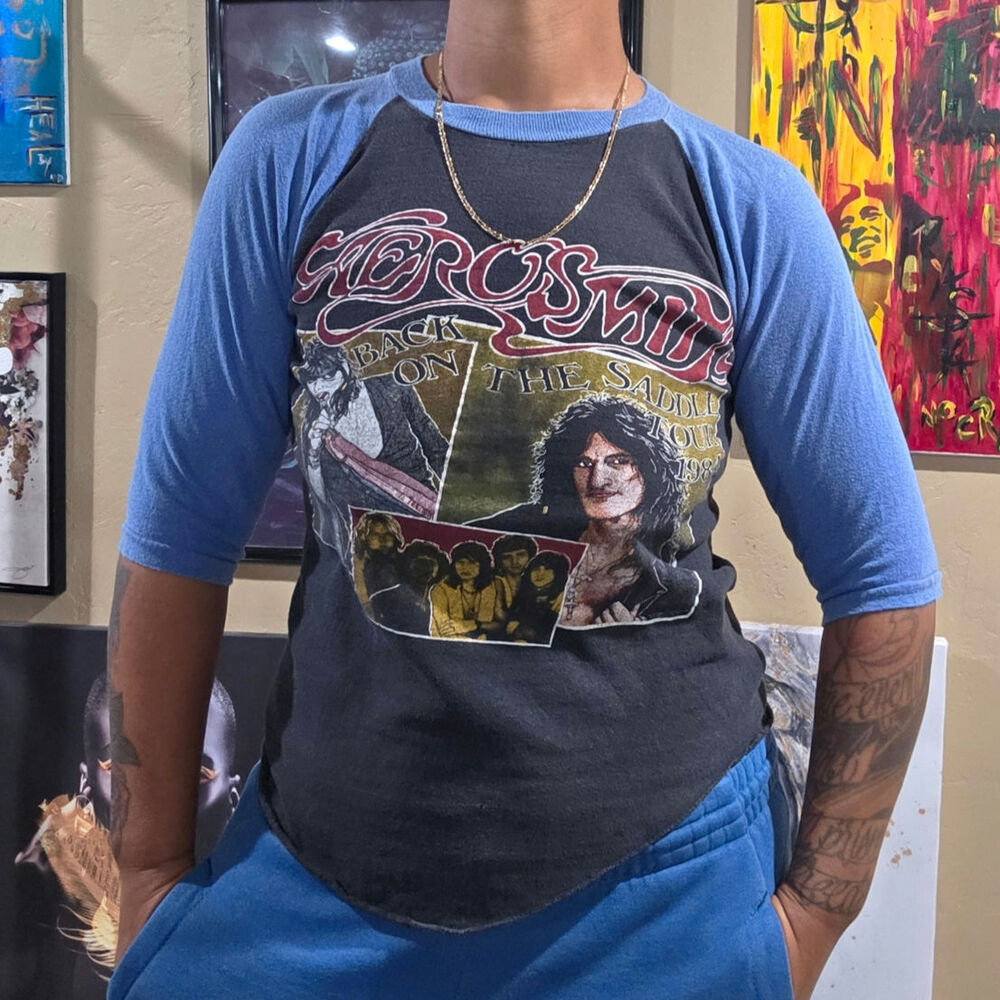 80s Aero Smith Vintage Rare Punk Rock Double Sided Raglan Tee Size Small/Medium